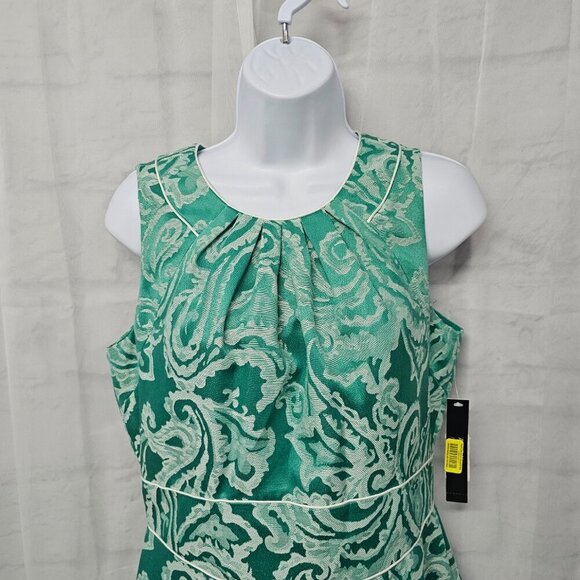 NWT Alex Marie Green Paisley Sleeveless Brocade Retro Knee Length Dress Size 6 - Picture 2 of 14